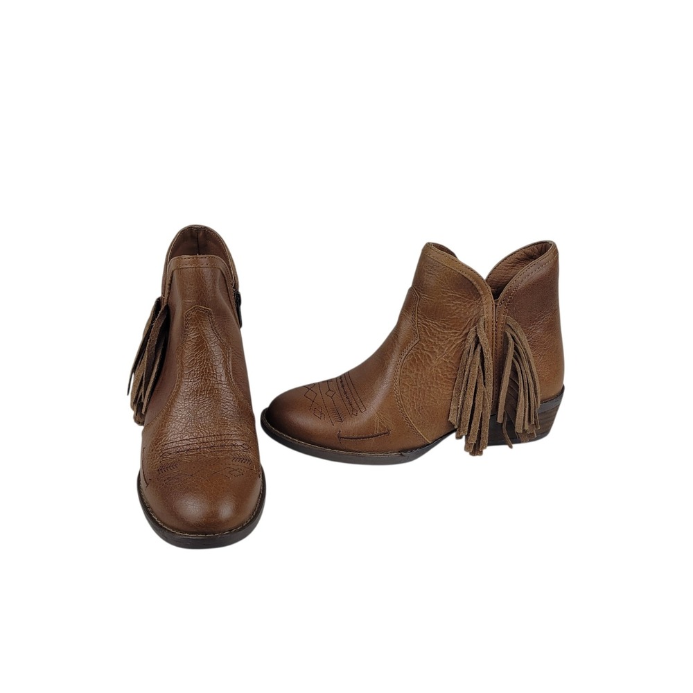 Sterling River Brown Leather Fringe Western Ankle Boots SRN1000 Womens 7.5 M